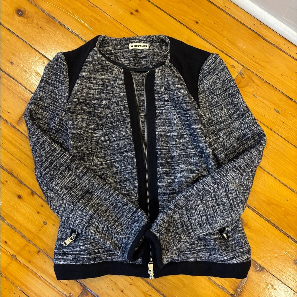Whistles  Navy Textured Knit Sweater Blazer